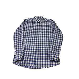 Eton Contemporary Fit York Plaid Shirt Blue Yellow Mens L 16.5 42 Button Down